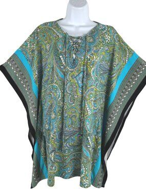 Michael Michael Kors Tunic Poncho Top 1X Green Paisley Peacock NWT TP-3851
